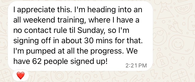 Client message: 62 people signed up